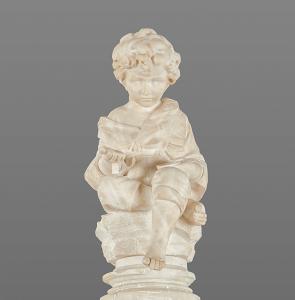 Fanciullo mendicante, toccante scultura in alabastro, secolo XIX